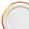 White with Burgundy and Gold Harmony Rim Plastic Dinner Plates - 10.25" (120 Plates)